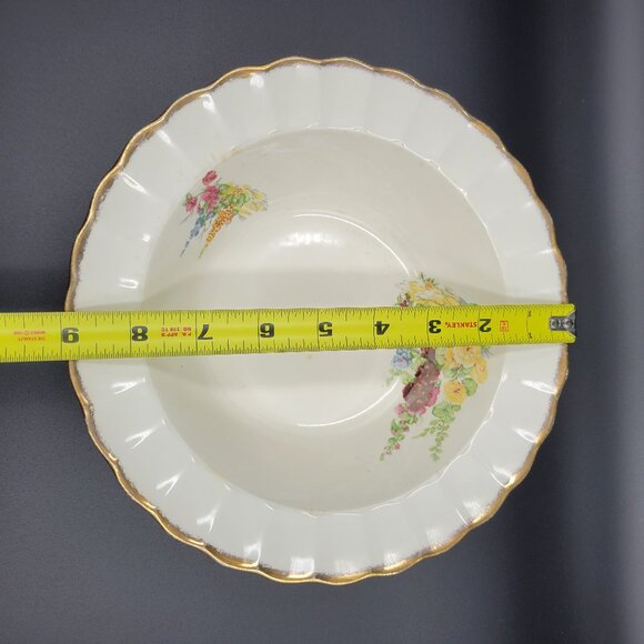 Vintage Hollyhock Bowl Sovereign Potters Canada Earthenware Gold Rimmed Read - Picture 12 of 13